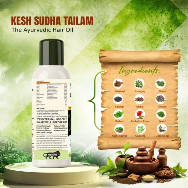 Kesh Sudha Tailam Kit, incuding 100ml Pure Ayrvedic Hair Oil With 30 Ayurvedic Capsules For Strong & Healthy Hair For Men & Women - Image 4